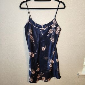 Morgan Taylor Blue Floral Nightgown Liquid Satin Chemise Adjustable Straps Small